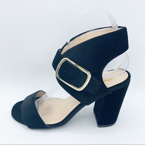 Qupid Women’s Velvet Wide Strap Chunky Heel Sandals in Black Sz 7 - Picture 2 of 15